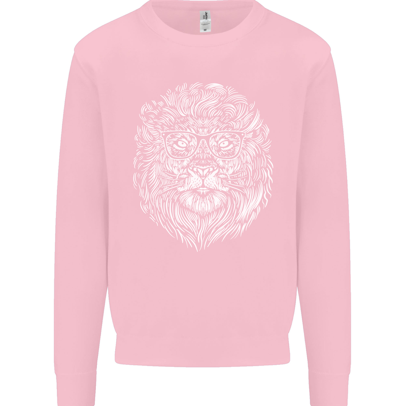 Funny Hipster Lion Kids Sweatshirt Jumper Light Pink