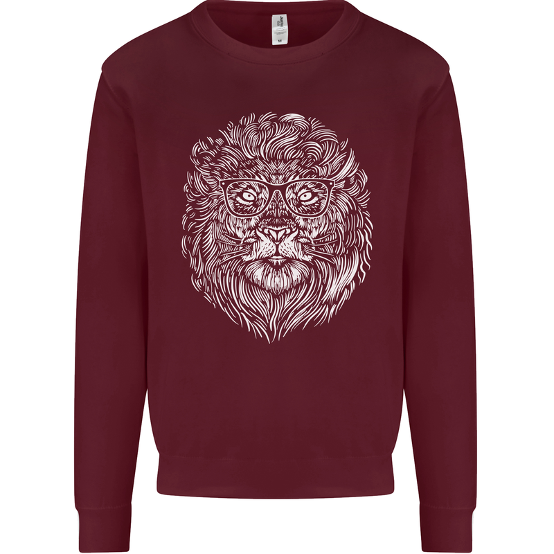 Funny Hipster Lion Kids Sweatshirt Jumper Maroon