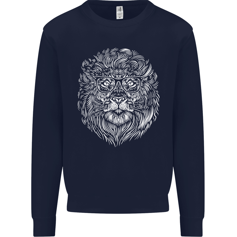 Funny Hipster Lion Kids Sweatshirt Jumper Navy Blue