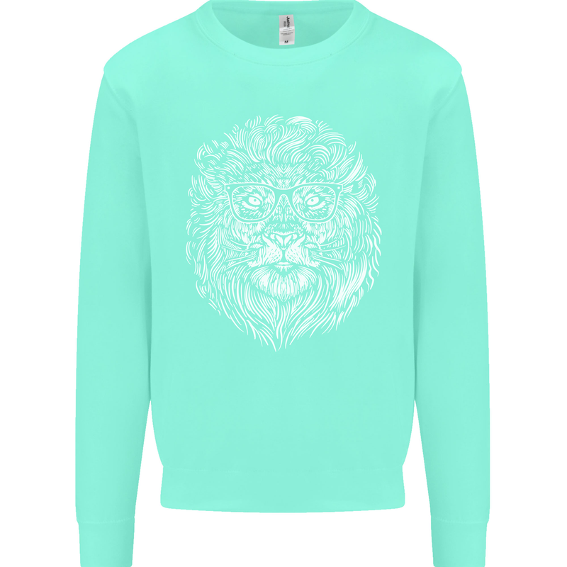 Funny Hipster Lion Kids Sweatshirt Jumper Peppermint