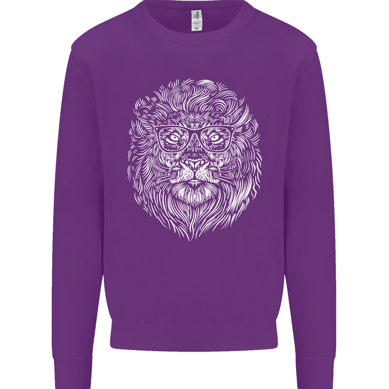 Funny Hipster Lion Kids Sweatshirt Jumper Purple