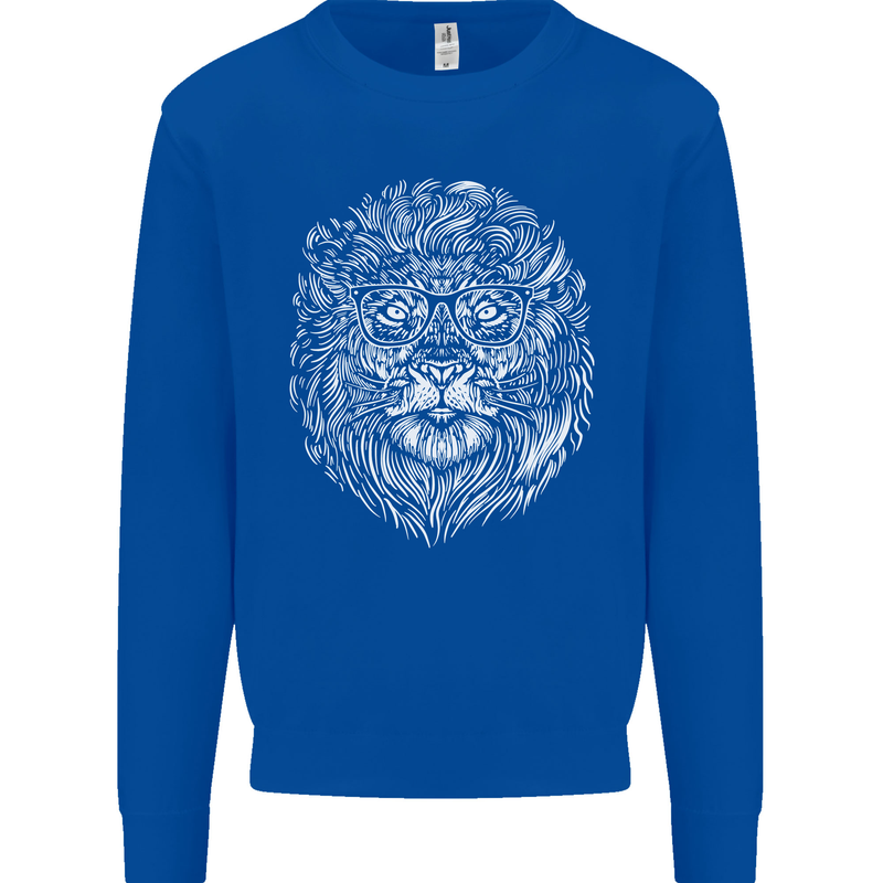 Funny Hipster Lion Kids Sweatshirt Jumper Royal Blue