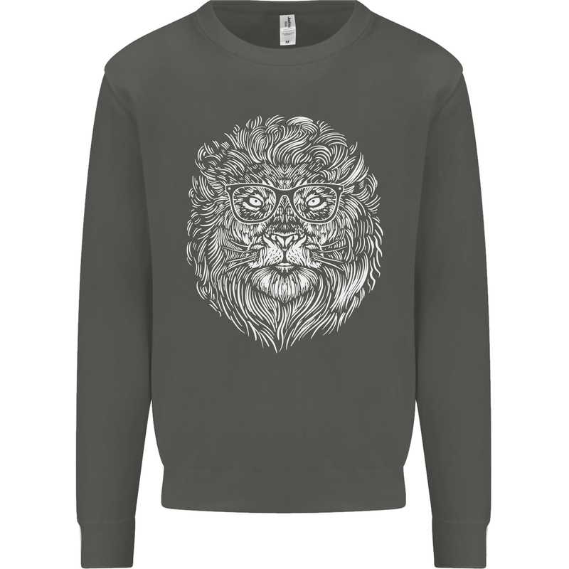 Funny Hipster Lion Kids Sweatshirt Jumper Storm Grey