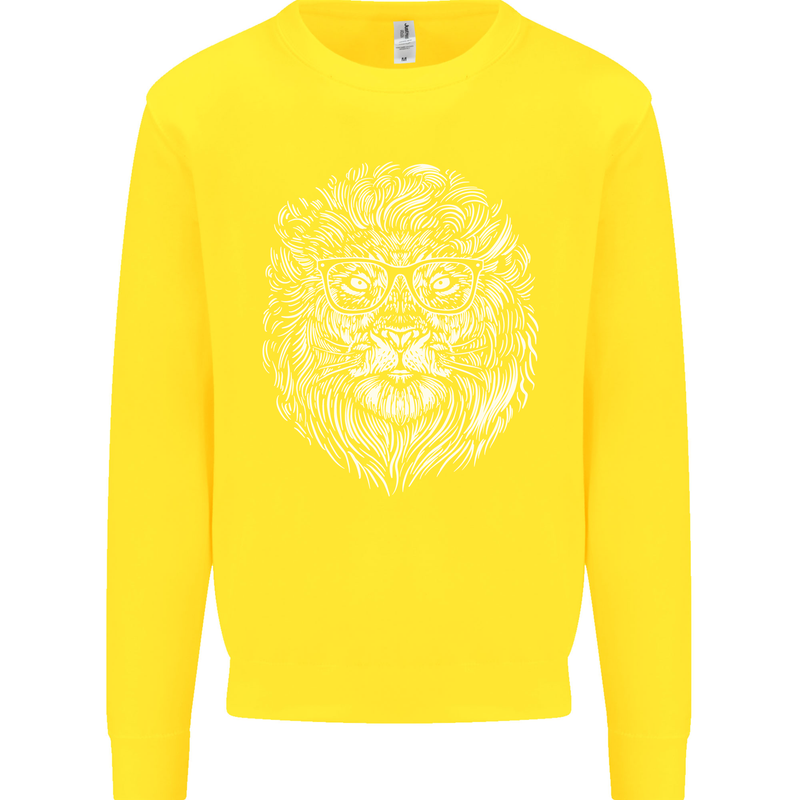 Funny Hipster Lion Kids Sweatshirt Jumper Yellow