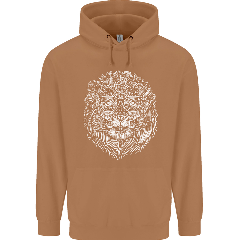 Funny Hipster Lion Mens 80% Cotton Hoodie Caramel Latte