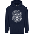 Funny Hipster Lion Mens 80% Cotton Hoodie Navy Blue
