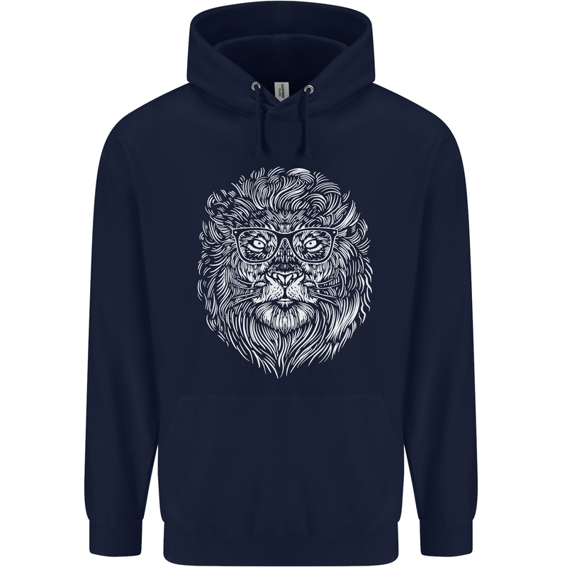 Funny Hipster Lion Mens 80% Cotton Hoodie Navy Blue