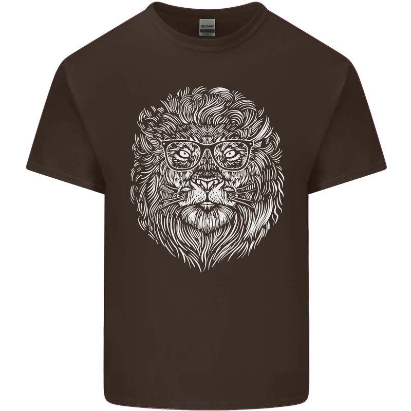 Funny Hipster Lion Mens Cotton T-Shirt Tee Top Dark Chocolate