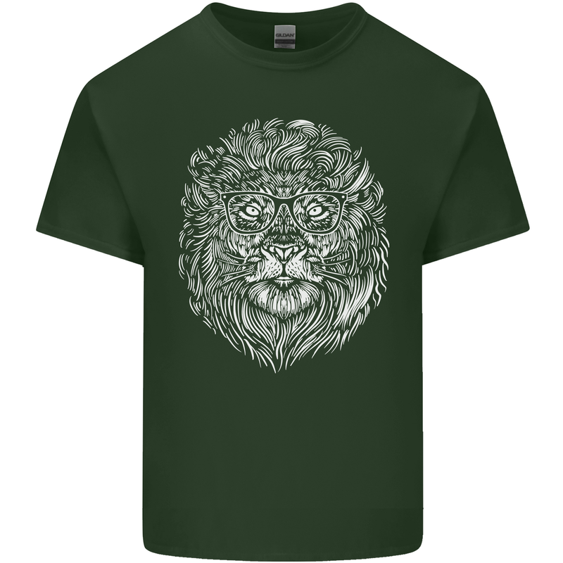 Funny Hipster Lion Mens Cotton T-Shirt Tee Top Forest Green