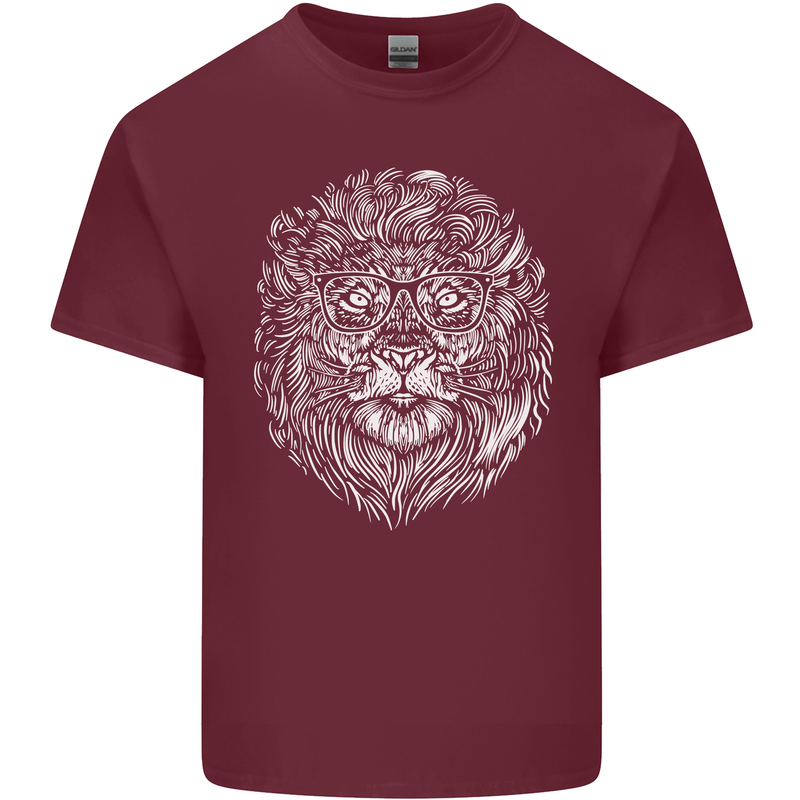 Funny Hipster Lion Mens Cotton T-Shirt Tee Top Maroon