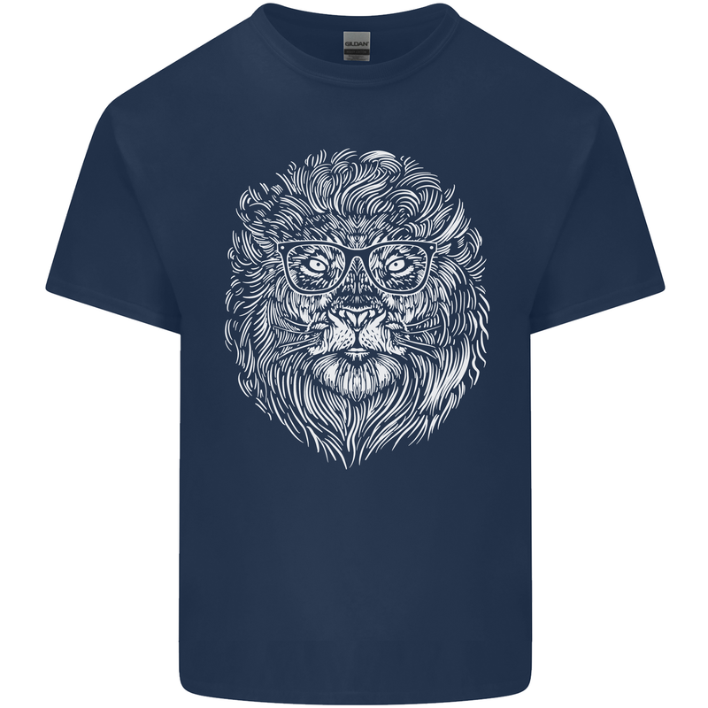 Funny Hipster Lion Mens Cotton T-Shirt Tee Top Navy Blue