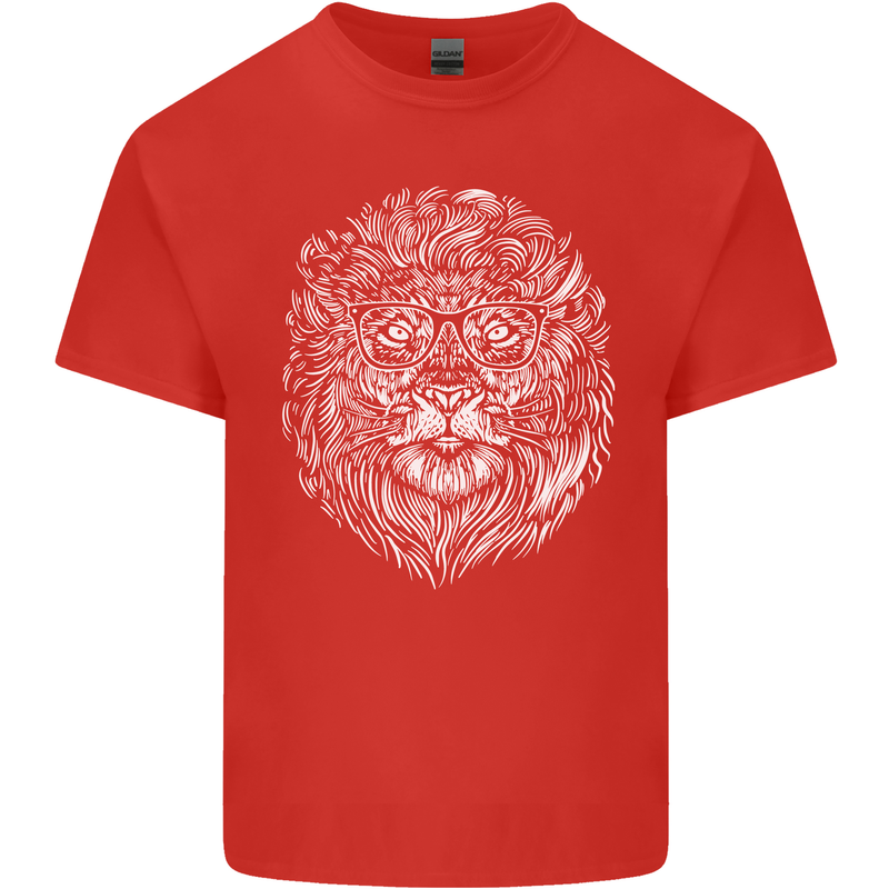 Funny Hipster Lion Mens Cotton T-Shirt Tee Top Red