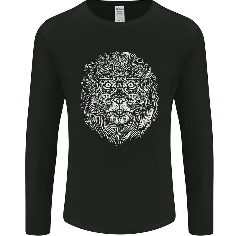Funny Hipster Lion Mens Long Sleeve T-Shirt Black
