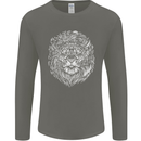 Funny Hipster Lion Mens Long Sleeve T-Shirt Charcoal