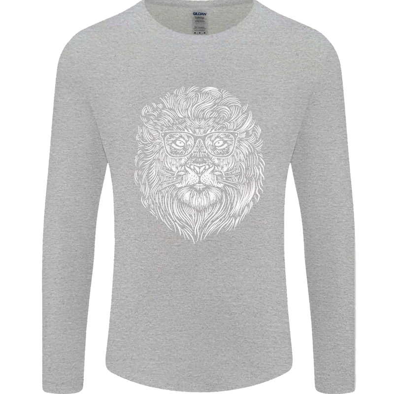 Funny Hipster Lion Mens Long Sleeve T-Shirt Sports Grey