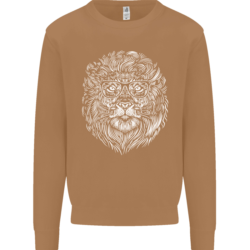 Funny Hipster Lion Mens Sweatshirt Jumper Caramel Latte