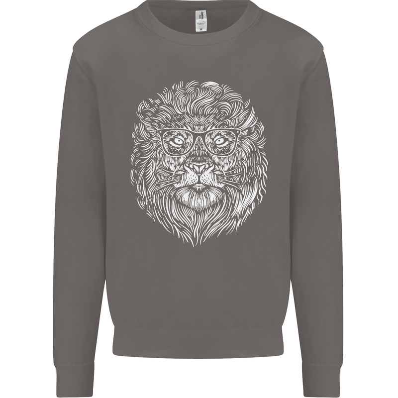 Funny Hipster Lion Mens Sweatshirt Jumper Charcoal