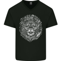 Funny Hipster Lion Mens V-Neck Cotton T-Shirt Black