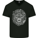 Funny Hipster Lion Mens V-Neck Cotton T-Shirt Black