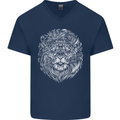 Funny Hipster Lion Mens V-Neck Cotton T-Shirt Navy Blue