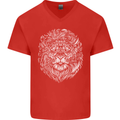 Funny Hipster Lion Mens V-Neck Cotton T-Shirt Red
