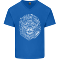 Funny Hipster Lion Mens V-Neck Cotton T-Shirt Royal Blue