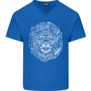 Funny Hipster Lion Mens V-Neck Cotton T-Shirt Royal Blue