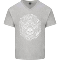 Funny Hipster Lion Mens V-Neck Cotton T-Shirt Sports Grey