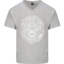 Funny Hipster Lion Mens V-Neck Cotton T-Shirt Sports Grey