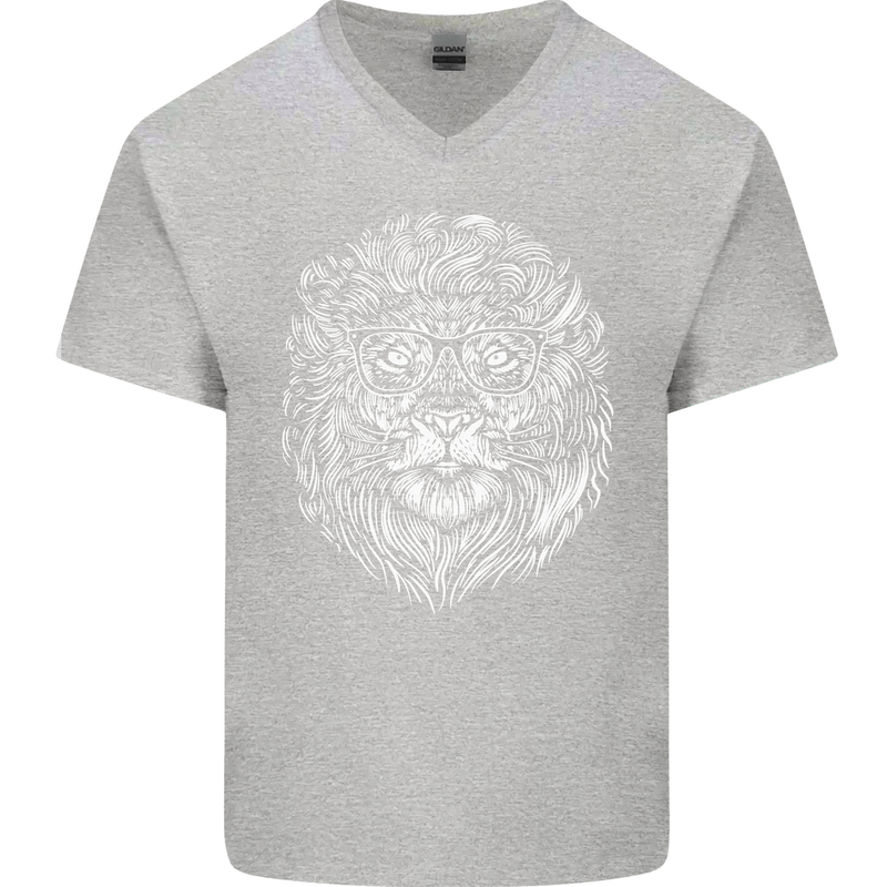 Funny Hipster Lion Mens V-Neck Cotton T-Shirt Sports Grey