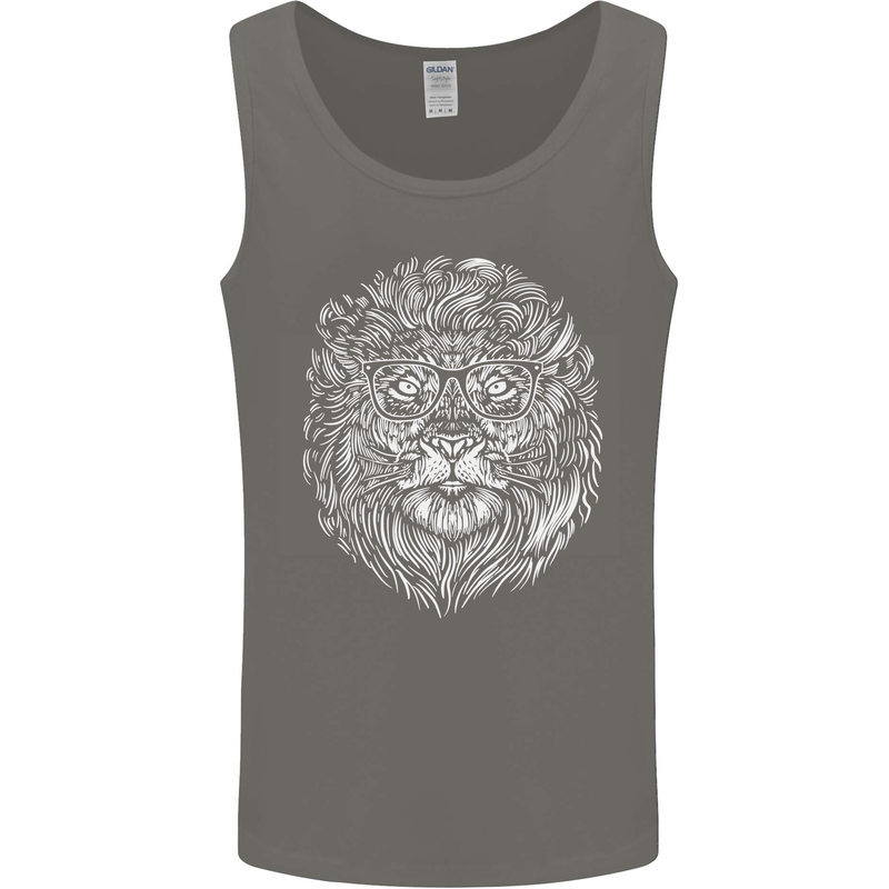 Funny Hipster Lion Mens Vest Tank Top Charcoal