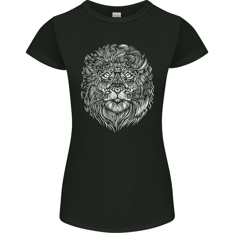 Funny Hipster Lion Womens Petite Cut T-Shirt Black
