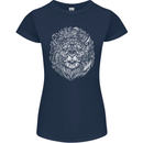 Funny Hipster Lion Womens Petite Cut T-Shirt Navy Blue