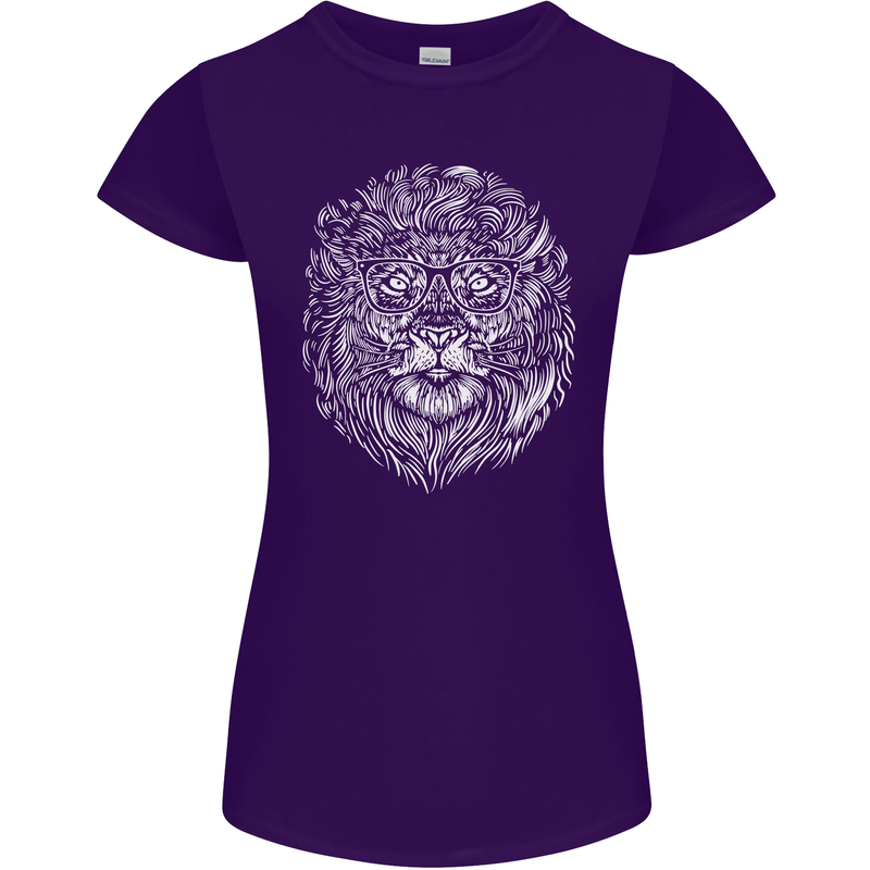 Funny Hipster Lion Womens Petite Cut T-Shirt Purple