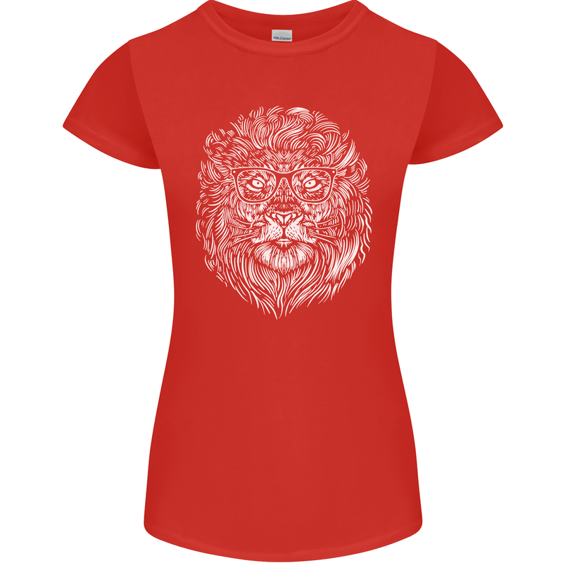 Funny Hipster Lion Womens Petite Cut T-Shirt Red