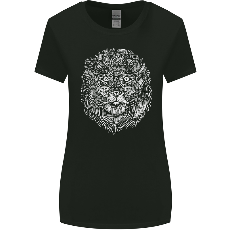 Funny Hipster Lion Womens Wider Cut T-Shirt Black