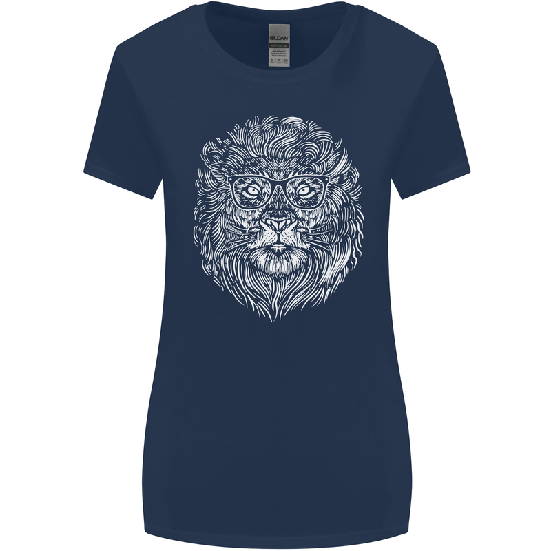 Funny Hipster Lion Womens Wider Cut T-Shirt Navy Blue