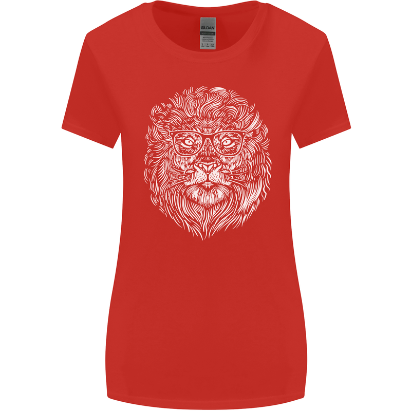 Funny Hipster Lion Womens Wider Cut T-Shirt Red