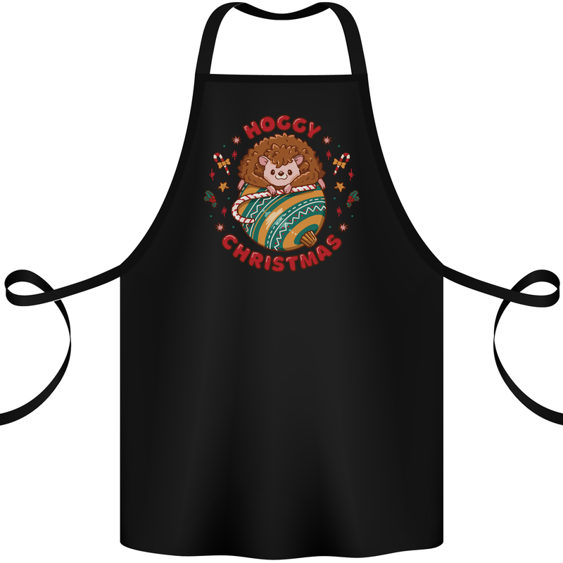 Funny Hoggy Christmas Hedgehog Cotton Apron 100% Organic Black