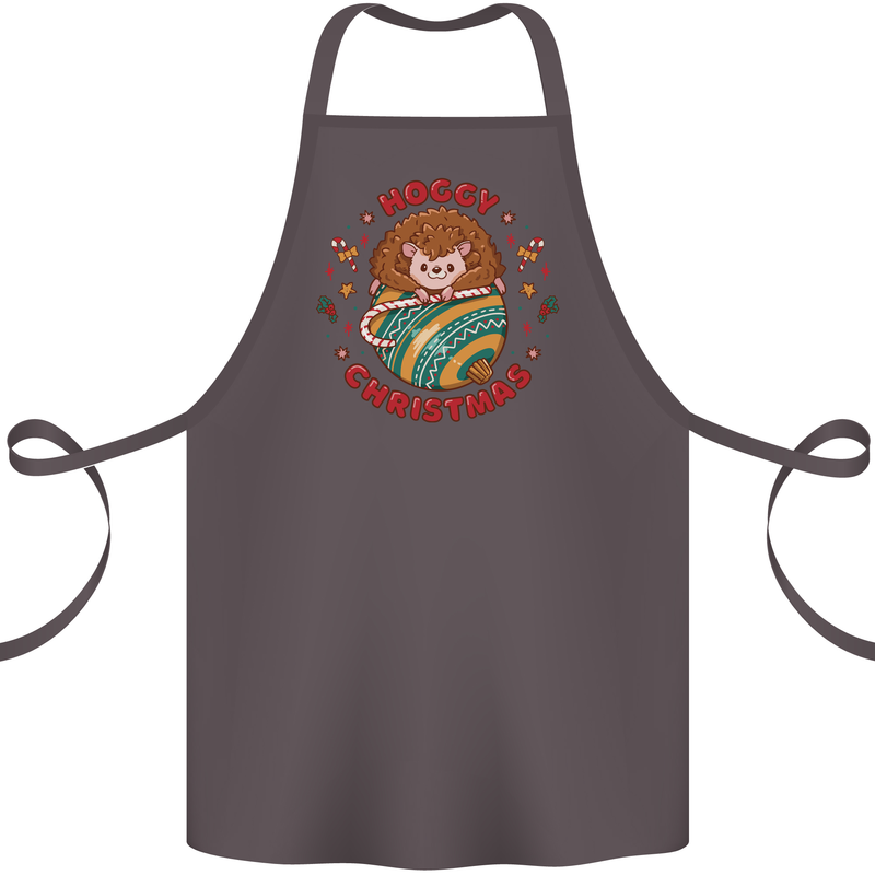 Funny Hoggy Christmas Hedgehog Cotton Apron 100% Organic Dark Grey