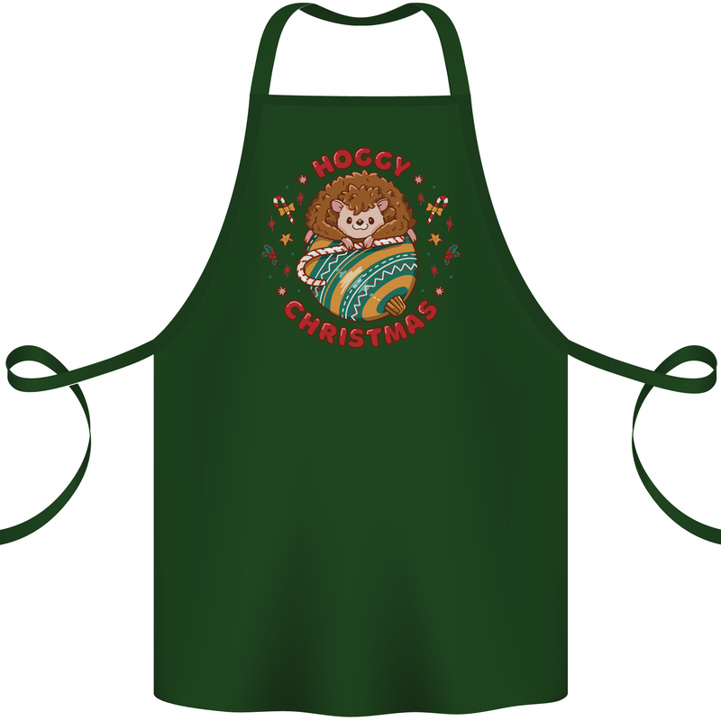 Funny Hoggy Christmas Hedgehog Cotton Apron 100% Organic Forest Green