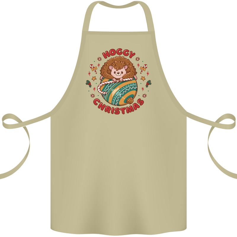 Funny Hoggy Christmas Hedgehog Cotton Apron 100% Organic Khaki