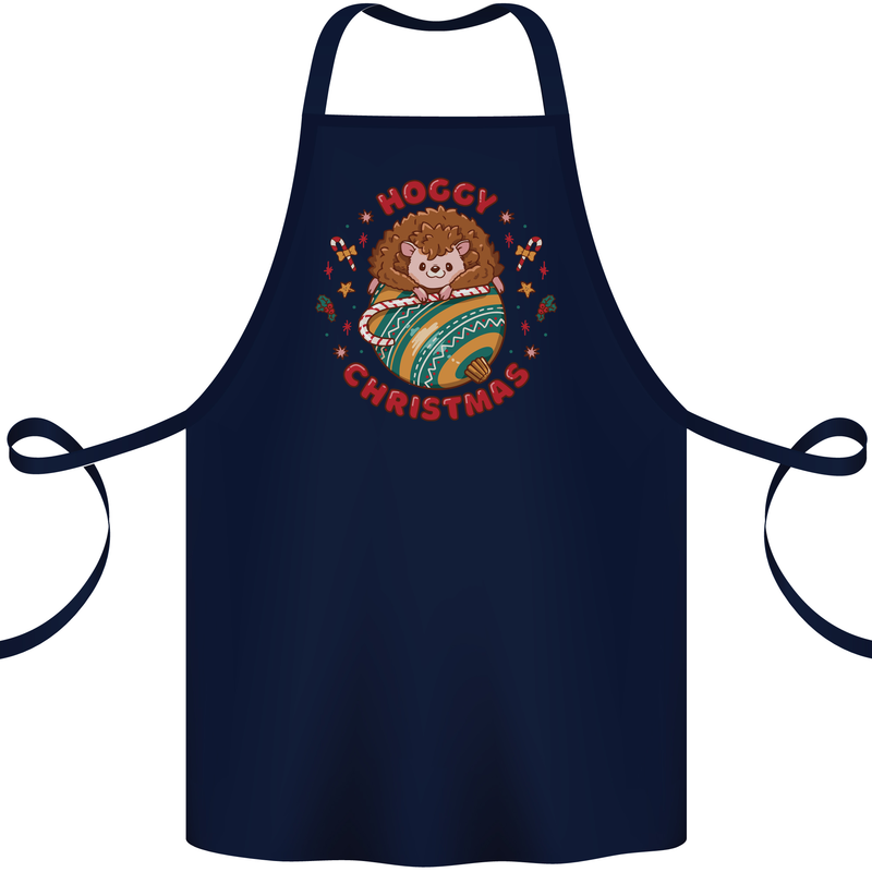 Funny Hoggy Christmas Hedgehog Cotton Apron 100% Organic Navy Blue