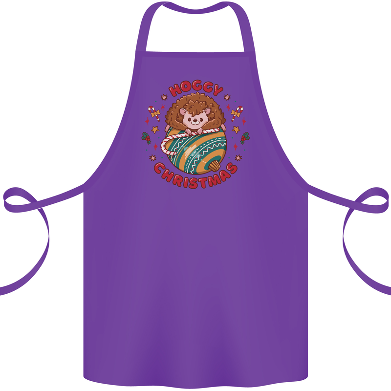 Funny Hoggy Christmas Hedgehog Cotton Apron 100% Organic Purple
