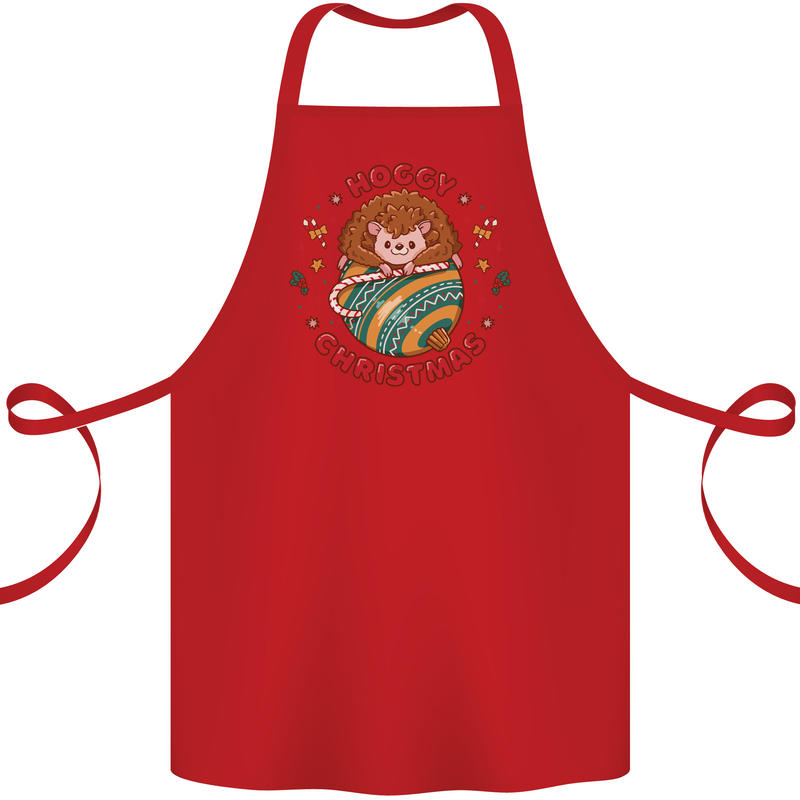 Funny Hoggy Christmas Hedgehog Cotton Apron 100% Organic Red