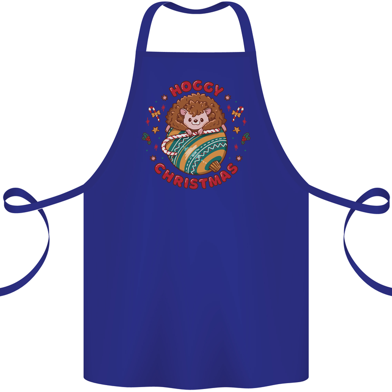 Funny Hoggy Christmas Hedgehog Cotton Apron 100% Organic Royal Blue