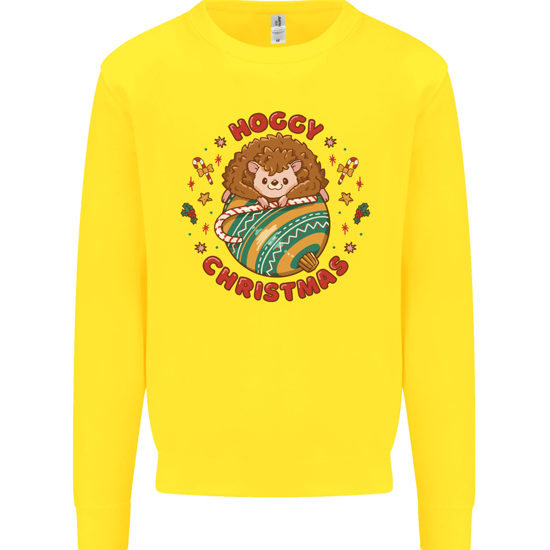 Funny Hoggy Christmas Hedgehog Kids Sweatshirt Jumper Yellow