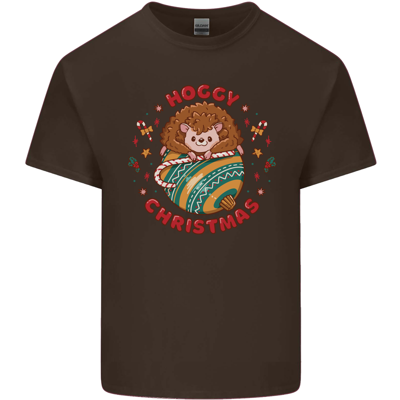 Funny Hoggy Christmas Hedgehog Mens Cotton T-Shirt Tee Top Dark Chocolate