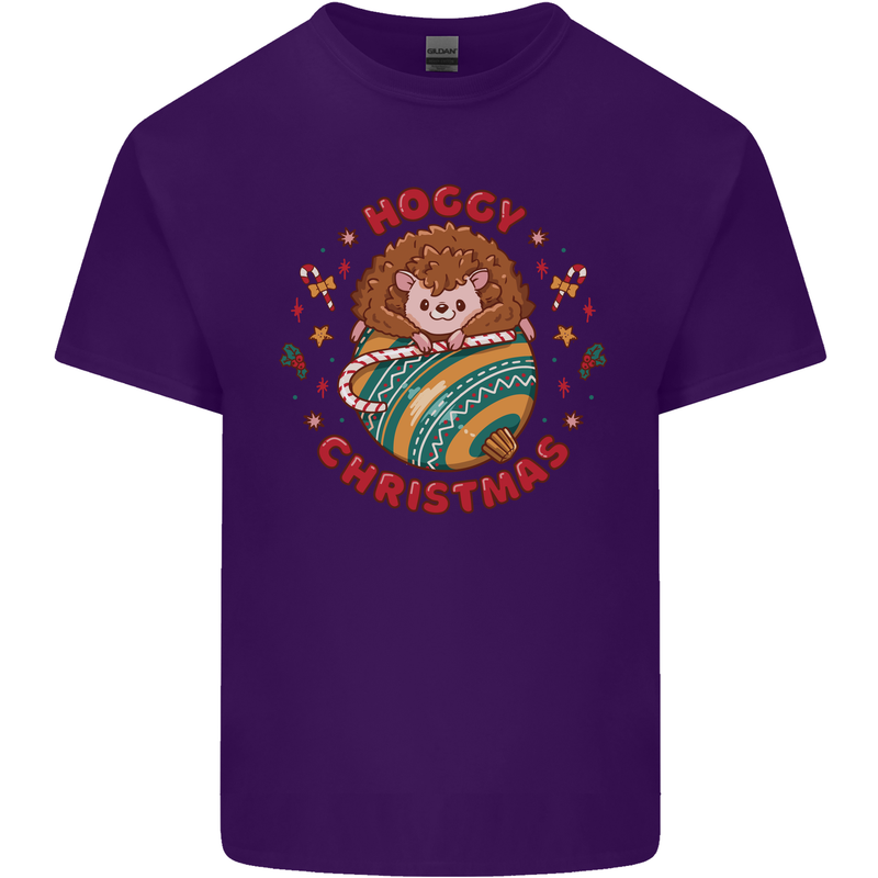 Funny Hoggy Christmas Hedgehog Mens Cotton T-Shirt Tee Top Purple