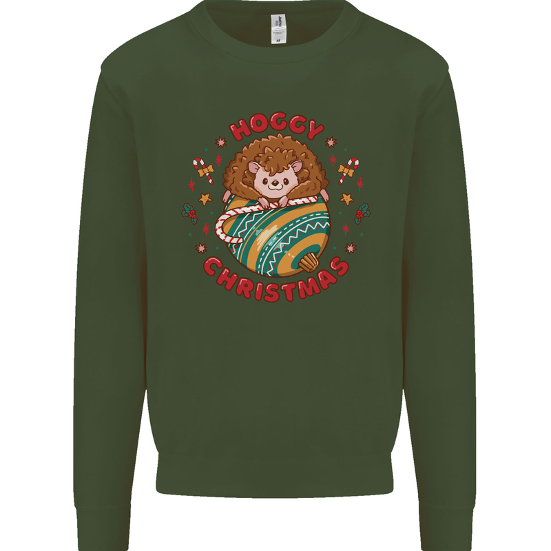 Funny Hoggy Christmas Hedgehog Mens Sweatshirt Jumper Forest Green